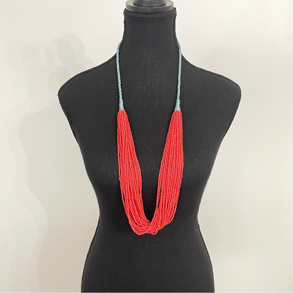 Beautiful orange/red and turquoise beaded necklace